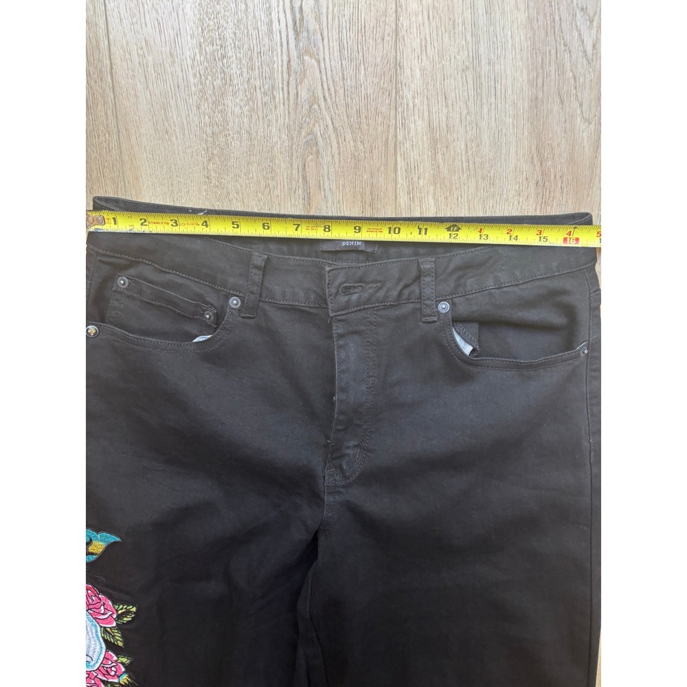 Ed Hardy Mens Black Denim Embroidered Skull Rose Wide Leg Jeans Y2K Streetwear - Picture 10 of 11